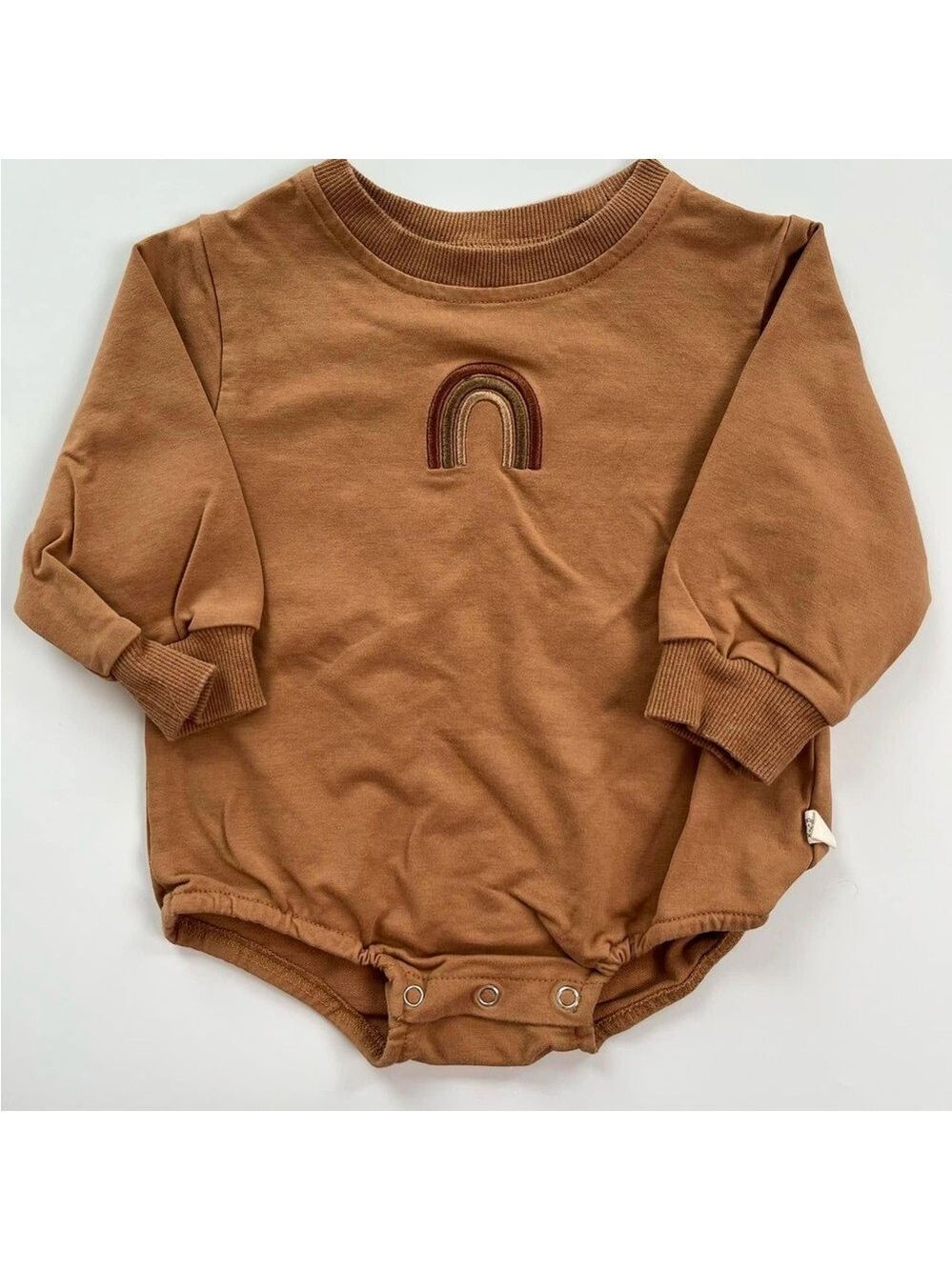 Brown‎ Baby Onesie Bubble Romper with Rainbow Embroidery